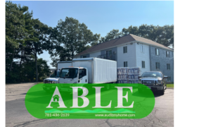 Trucks in front of building