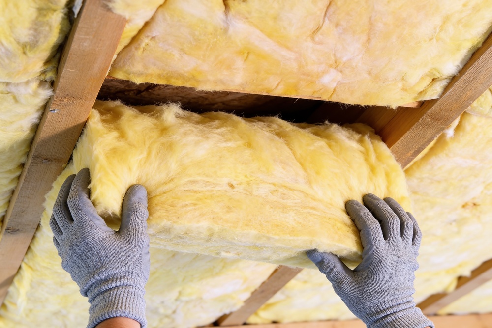 Yellow fiberglass in attic